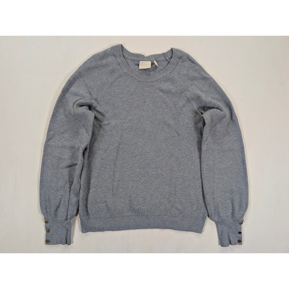 Cyrus Women Blue Gray Ribbed Knit Balloon Sleeve Button Cuff Sweater Large